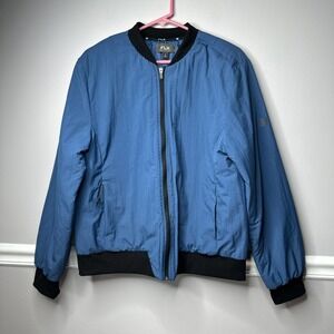 FLX City Jacket Bomber‎ Coat Front Zip Blue Black Sz Medium Mens Cozy Quilted In